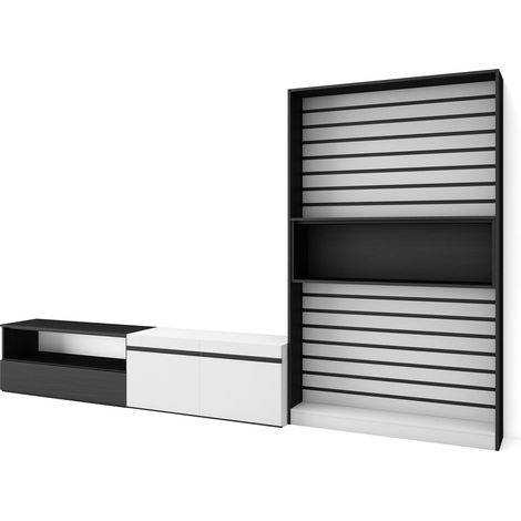 Skraut Home - Muebles de Salón para TV, Conjunto de muebles comedor, 310x186x35cm, Para TV hasta 80", Mueble Televisión, Estilo Moderno, Blanco y negro (1/5)