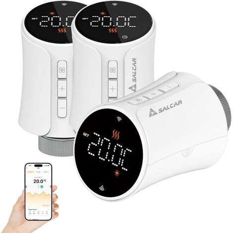 SALCAR WiFi Thermostat Connecté TRV706W Tête Thermostatique Compatible avec Amazon Alexa & Google Home Programmable Tuya Thermostat Radiateur, Aucune Passerelle Requise, 3 Pack (1/5)