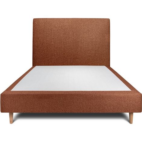 Lit 150x200cm avec tête de lit tapissier bouclette et sommier tapissier terracotta - Hauteur totale : 35cm (1/5)