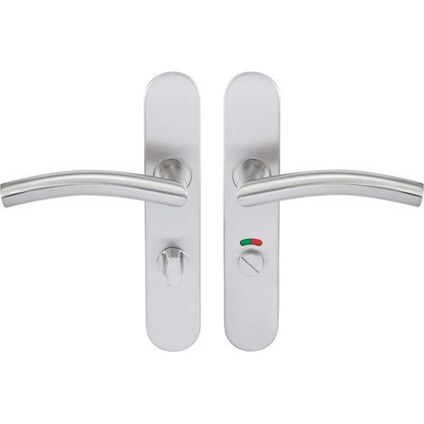 Paar Edelstahl-Toilettentürgriffe mit Schloss und Kontrollleuchte, 228 x 43 mm, Befestigungsdurchmesser 195 mm, Türdurchmesser 38–55 mm (1/2)
