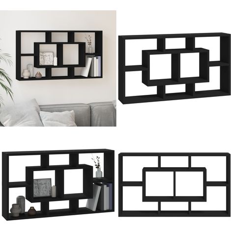 Wandregal mit 8 Fächern Schwarz - Wandregal - Schwarzes Wandregal - Regal Schwarz - Holzwerkstoffregal - Schwebendes Regal - Home & Living (1/5)