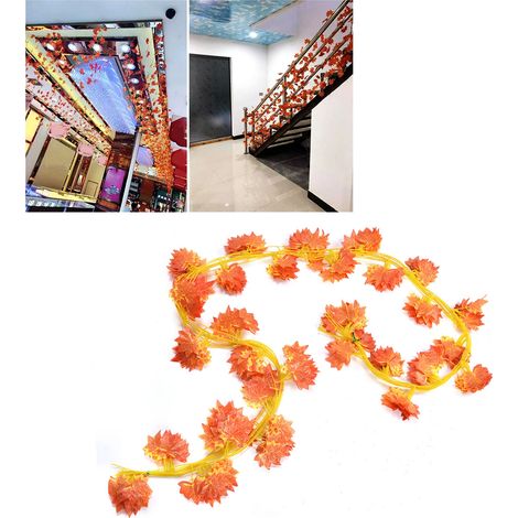 Pflanzendekoration [mit Girlande] [Kunstpflanze] [Grün] [Blume] [Blätter] [Wand-/Deckendekoration] [Klimaanlage] [Zimmer] [Veranstaltung] [Polyester] [Größe: L=235cm - Blätter: 7x6cm] [Set: 1] (1/5)