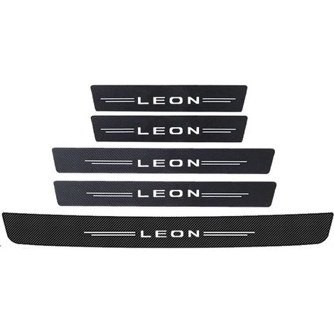 (5 pièces) Bandes de protection en fibre de carbone pour portières de voiture avec logo Seat Leon,protection de seuil de porte avant et de coffre arrière,autocollants de protection pour pare-chocs arr (1/3)