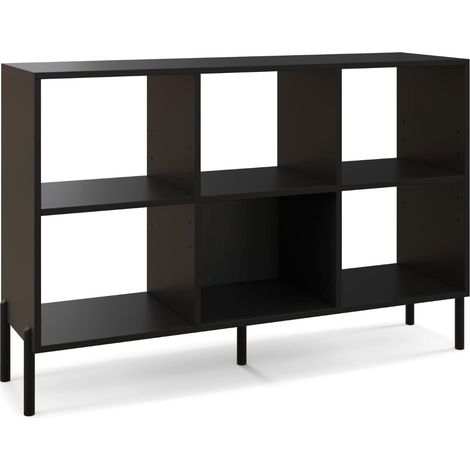 Libreria con 6 ripiani regolabili, gambe in metallo, nero