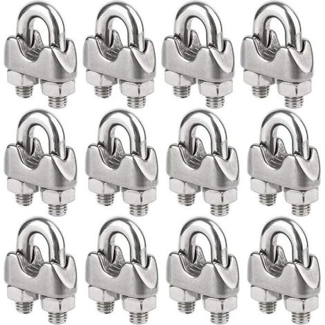 Lot de 12 Serre-câbles étrie en Acier Inoxydable pour Câble Métallique de 4mm Diamètre(M4)