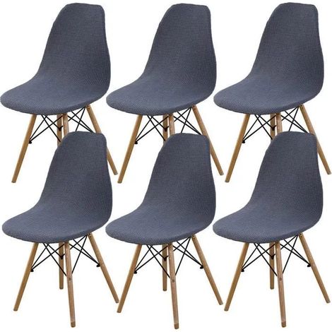 Housse De Chaise - Jacquard Extensible Polyester-Elasthanne - Pour Salle À Manger Intérieure - Gris - Lot De 6 (1/5)