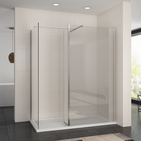 ELEGANT 1200 x 800 mm Walk in Wetroom Shower Enclosure Panel with Tray and 300mm Flipper Panel