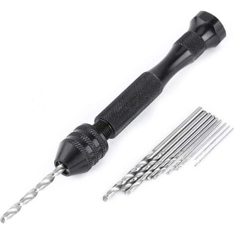 Mandrin de Perceuse Manuel , Outillage à main Chignoles Micro Foret hélicoïdal à main avec 10 outils de forage à bois rotatifs à vis à broches (1/4)