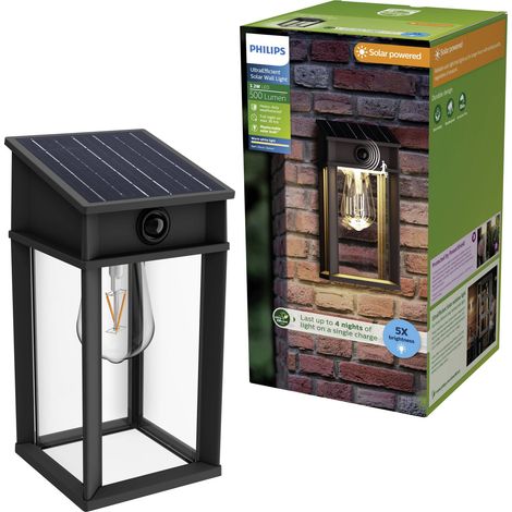 PHILIPS GERI APPLIQUE SOLAIRE MURALE ULTRAEFFICIENT EXTÉRIEUR, AMPOULE SOLAIRE REMPLAÇABLE, DÉTECTEUR DE MOUVEMENT, 2700K, NOIR (1/5)