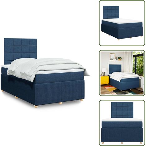 Sommier à lattes de lit avec matelas bleu 120x190 cm tissu - Sommier À Lattes De Lit - Sommiers À Lattes De Lit - Lit - Meuble De Chambre À Coucher (1/5)
