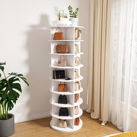 Tour rotative à chaussures 8 niveaux 360°, autoportante pour 32 paires. Organisateur de rangement en blanc