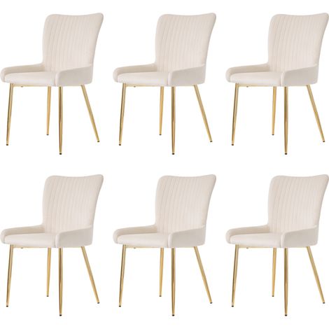 Sedia da Pranzo in Velluto, Set da 6, Schienale Imbottito, Gambe in Metallo, Beige e Oro (1/5)