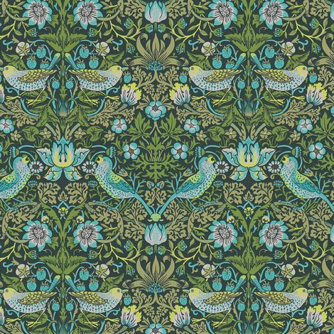 Vogel Tapete Profhome 390561 Vliestapete glatt mit floralen Ornamenten matt grün türkis-blau anthrazit oliv-grün 5,33 m2
