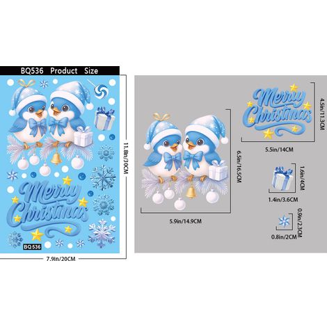 Autocollants de Noël pour fenêtre - Père Noël, sapin de Noël, flocons de neige - Décoration festive - Autocollants statiques pour vitres - BQ536