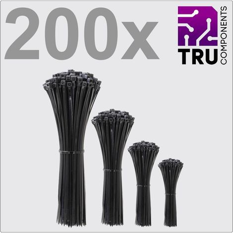 TRU COMPONENTS TC-12888552 T24CA070 Kabelbinder 100 mm, 150 mm, 200 mm, 300 mm 3.6 mm Schwarz UV-sta