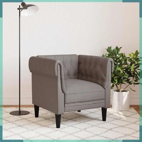372543 Fauteuil Chesterfield taupe tissu (1/5)