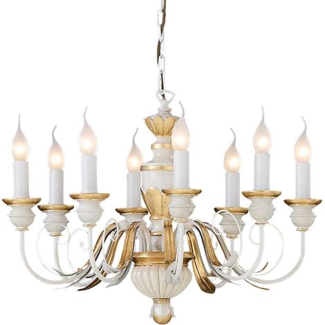 Ideal Lux Firenze - Lustre à 8 ampoules ivoire, finition dorée, E14 (1/2)