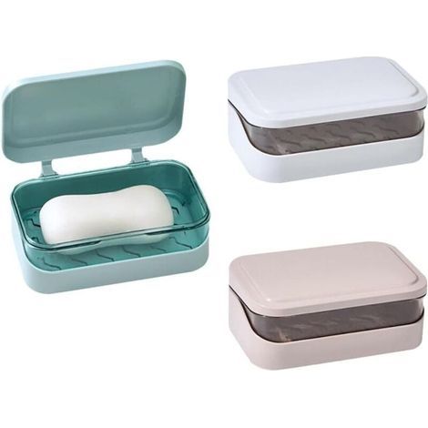 3 Pièces 2 Couches Savon Rectangulaire, 2 Couches Boîte Savon Portable, Égouttoir Amovible Couvercle Savon, Couvercle D'égouttoir (1/4)