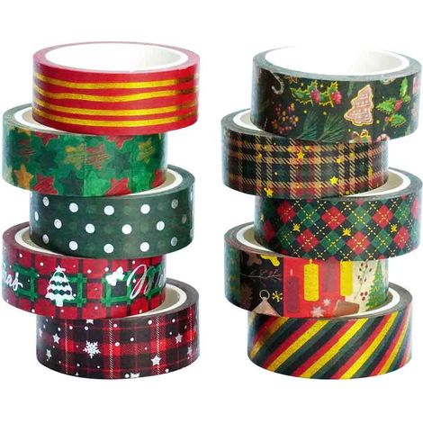 Lot de 10 rouleaux de masking tape washi de Noël vintage noir et or, pour arts DIY, journal et emballage (1/5)