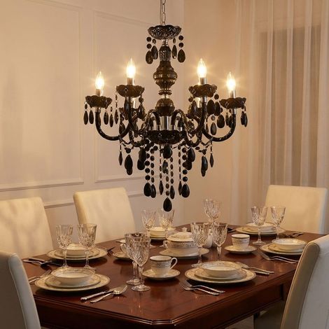 Hänge Leuchte Kronleuchter Decken Beleuchtung Luster schwarz im Set inklusive LED Leuchtmittel