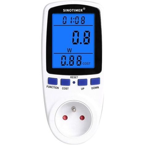 Prise Wattmètre numérique Consommation d'énergie Watt Compteur d'énergie KWh AC 230V 120V Électricité avec rétro-éclairage Blanc FR Plug 230V, 16A (1/3)