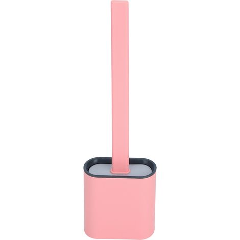 Brosse de toilette murale à long manche avec support, ensemble de brosses de nettoyage pour accessoires de salle de bain, rose (1/5)