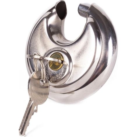 Cadenas à disque Falkx - 70 x 9 mm - Antivol robuste - Cadenas de sécurité pour portail, vélo, garage et équipements - Argenté (1/5)