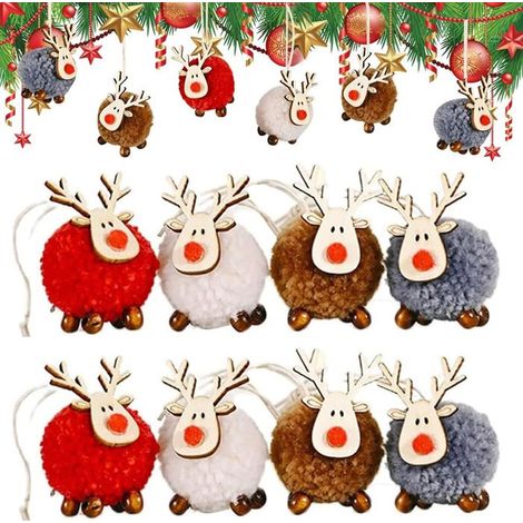 8 pièces décoration élan de sapin de Noël, peluche feutre douce, ornements suspendus renne, décoration intérieure fête hivernale