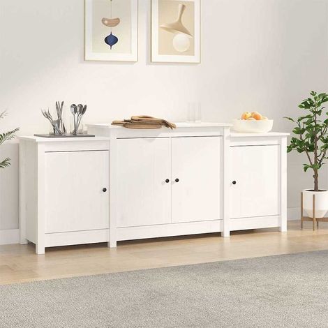 Aparador de madera maciza de pino blanco 164x37x68 cm (1/4)