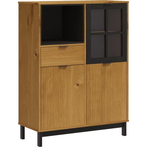 Aparador buffet cómoda armario mueble organizador cocina salón salón con puerta de cristal FLAm 92 x 40 x 122,5 cm madera maciza de pino marrón 020030105