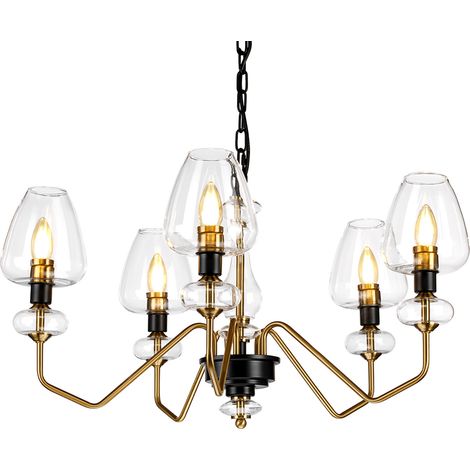 Lampadario Armand Acciaio Ottone Antico Nero Carbone Vetro Nero 5 Luci E14 (1/2)