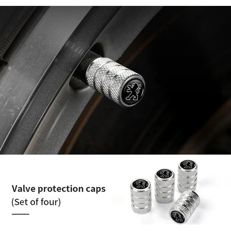 (Argent à carreaux) 4 bouchons de valve de pneu de voiture compatibles avec Peugeot 206 307 308 3008 207 208 407 508 2008 5008 107 106 205 4008 301 607 108 807 (1/5)