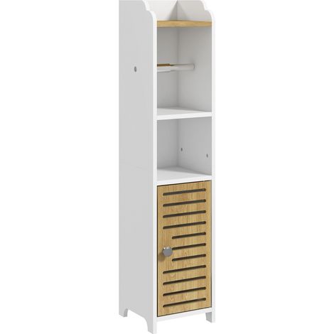 Mobiletto Bagno Salvaspazio in Truciolato con Ripiani e Armadietto Inferiore, 18x20x90 cm, Bianco (1/5)