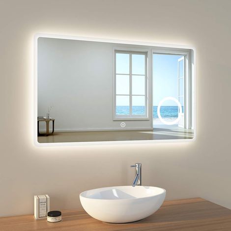 Miroir de Salle de Bain LED avec éclairage Blanc Froid avec Interrupteur Tactile IP44, économie d'énergie, Style J, Interrupteur Tactile 100 x 60 cm (1/5)