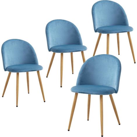 Samt Esszimmerstühle 4er Set Blau mit Holzbeinen, gepolstert (1/5)