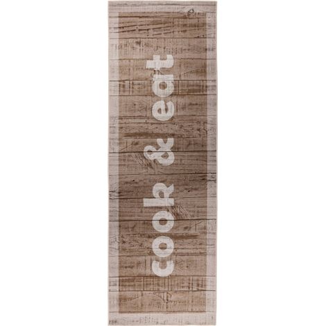 Tapis de couloir beige antidérapant en polyester - beige sable effet bois naturel (1/5)