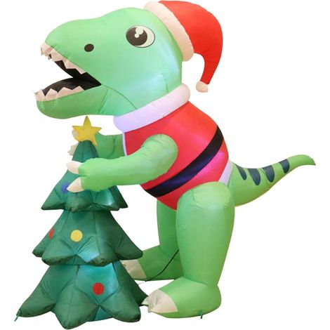 Décoration de Noël gonflable Dinosaure vert 1,45 m avec éclairage LED pour jardin et extérieur (1/5)
