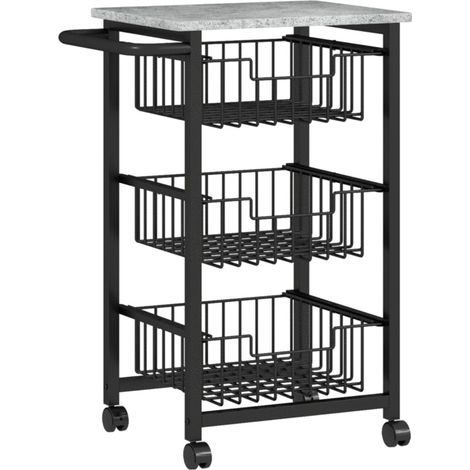 Chariot de cuisine 3 étages avec roulettes : 3 paniers acier, desserte mobile, service, Rangez et roulez 49.5x31x69cm - Gris clair (1/5)