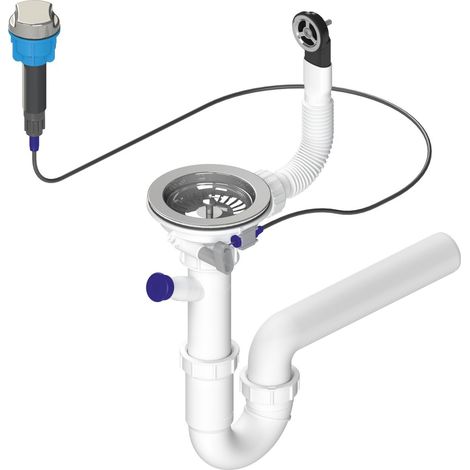 Siphon d'évier avec trop-plein, contrôle et robinet, 6/4", avec vidage, DN40