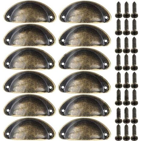 12pcs Poignes de Meuble Vintage Boutons de Tiroir Metal Coquille pour Placards Armoire Commode Cuisine Tiroirs Laiton Antique 8135mm (1/4)