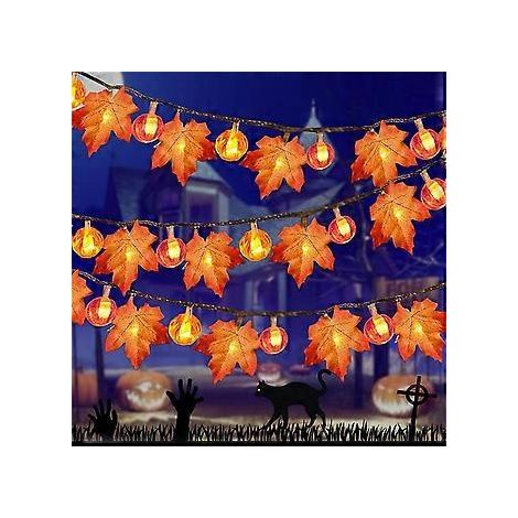 SZTXJ Herbstdekoration für Zuhause, 40 LED-Lichterkette mit Kürbissen und Ahornblättern für Halloween, Thanksgiving-Partys, Innen- und Außendekoration