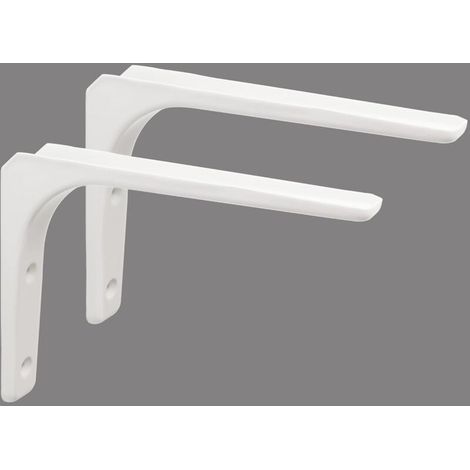 Support d'étagère Support d'angle Support d'angle Support d'étagère Tenture murale 200 mm 150 mm, Finition en métal blanc brillant, 2 pièces (1/5)