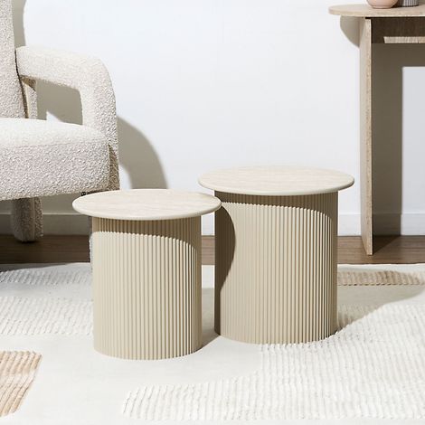 Table D'appoint - Home Deco Factory - Terra Nova - Gigogne - Blanc Et Beige