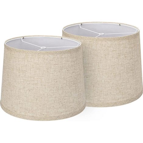 Juego de 2 pantallas de tela para lámparas de mesa o de pie, estilo americano, con base en forma de arpa, casquillo E26 UNO, color beige. (1/5)
