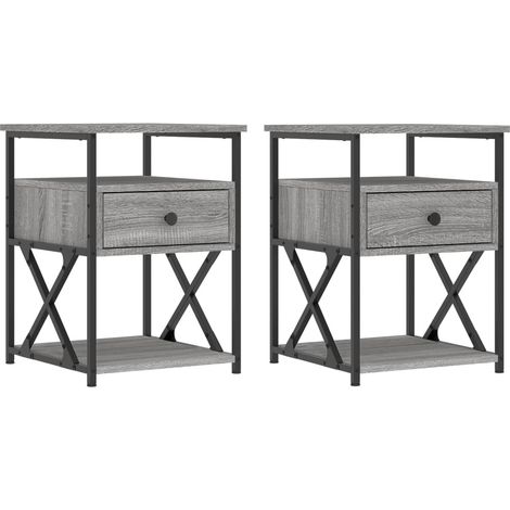 Set di 2 comodini con cassetto e ripiano 40 x 42 x 55 cm in legno ingegnerizzato grigio e ferro DEC035731