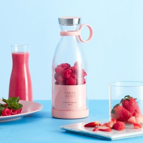 JOULLI Mini extracteur de jus juicer Pour shakes et smoothies Fruits Légumes , mixeur portable rechargeable par USB - rose (1/4)