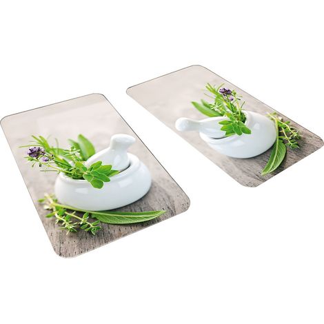 WENKO Coprifornelli in vetro Universale Orto set 2 pezzi - set 2 pezzi, per tutti i tipi di piani di cottura, Vetro temperato, 30 x 1.8-5.5 x 52 cm, Multicolore (1/4)