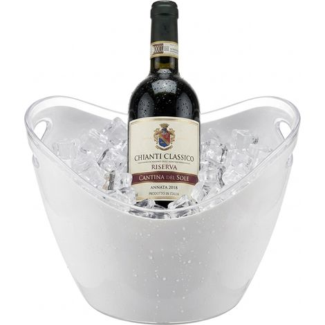 Secchiello Porta bottiglie con Ghiaccio Bianco Ovale Spumantiera Moderna in Plastica Resistente con Manici Integrati, 27x20x19 cm Ideale per Vino Champagne e Bottiglie Uso Casa e Bar ristorante hotel