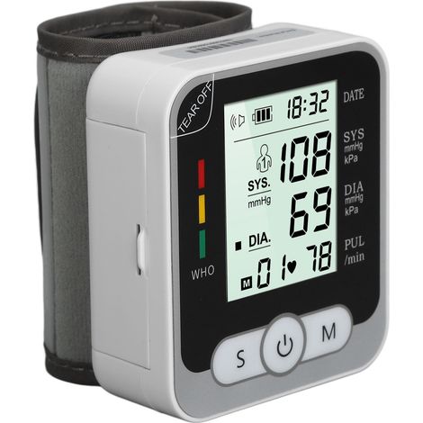 Tensiomètre automatique au poignet, numérique, à un seul bouton, avec étui de rangement pour usage domestique, sans voix. (1/5)