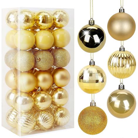 AURA Weihnachtskugeln, 36 Stück 4 cm große Christbaumkugeln – große Weihnachtskugel zum Aufhängen für Hochzeitsfeiern, Gold (1/5)